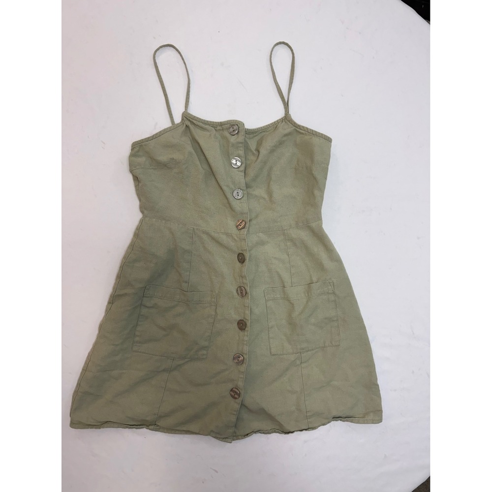 ASOS Sage Green Cotton Linen Button Down Mini Sun Dress with Pockets US 4 - Picture 1 of 4